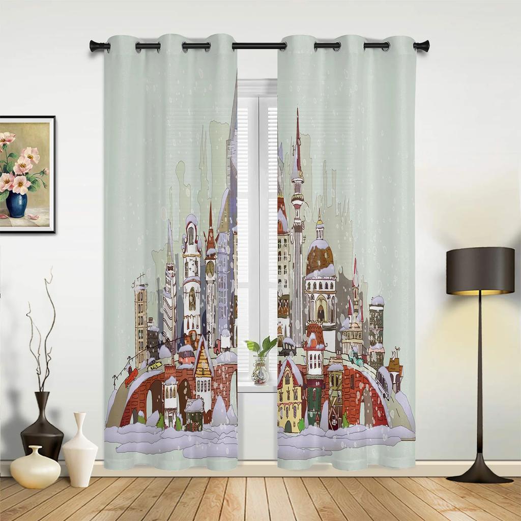 Weihnachten Schnee Schneeflocken Blätter Tannenzapfen Dekoration Vorhänge für Kinderzimmer Wohnzimmer Vorhänge Küchenfenstervorhang