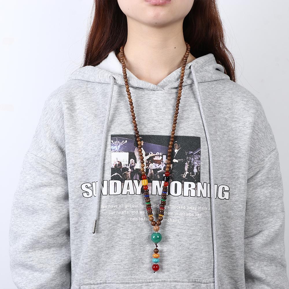 Vintage Handmade Party Lucky Gift Horn Fish Pendant Nepal Necklace Mala Wood Bead Buddhist