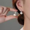 Silver Zircon Round 10/12mm Pearl Pendant Hoop Earrings For Women Party OL Fine Jewelry Light Accessories