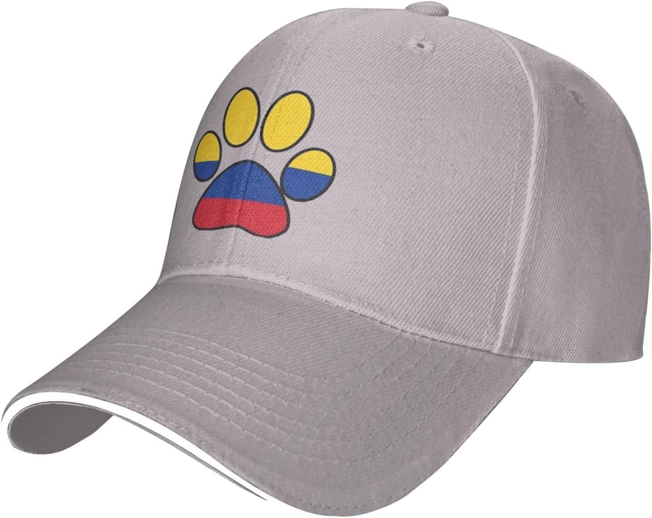 

Colombia Flag Paw Print Baseball Cap Polyester Sun Protection Adjustable Casual Hat for Adults One Size