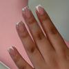 24Pz Unghie Finte Quadrata Corte Press On, Rosa Nude con French Bianco e Strass per Donne