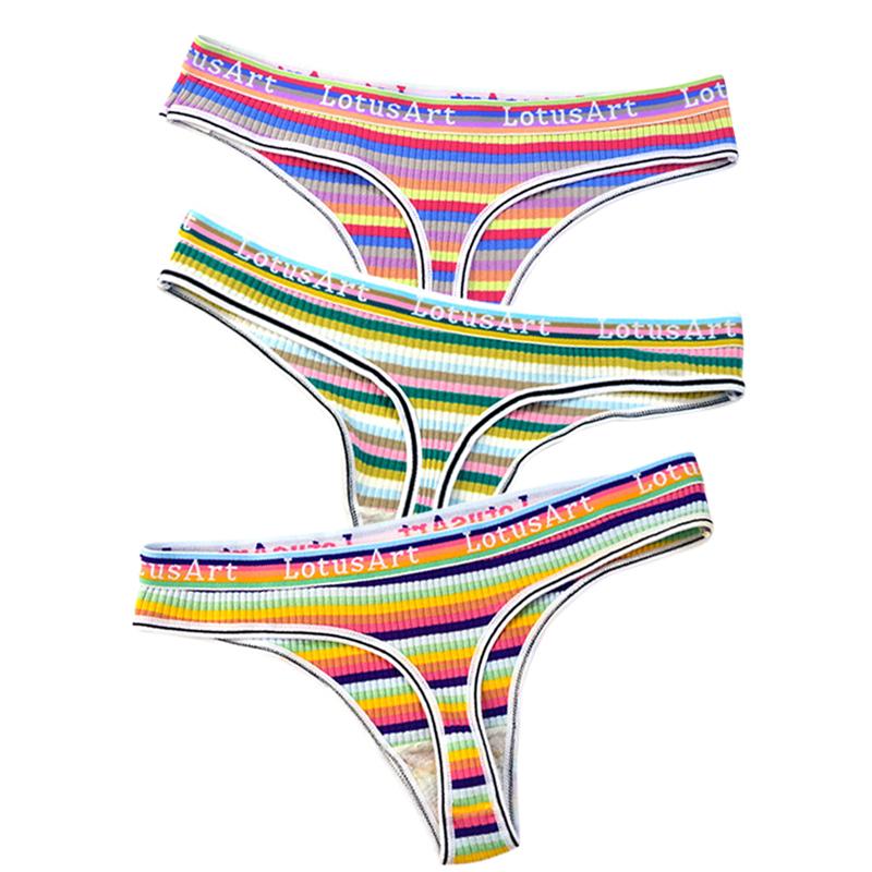 YOUULAR 3 Teile/los Mode Frauen Baumwolle Nahtlose G-string Sexy Bunte Gestreifte Dessous Höschen Thongs Weibliche Unterwäsche Dessous M-XL