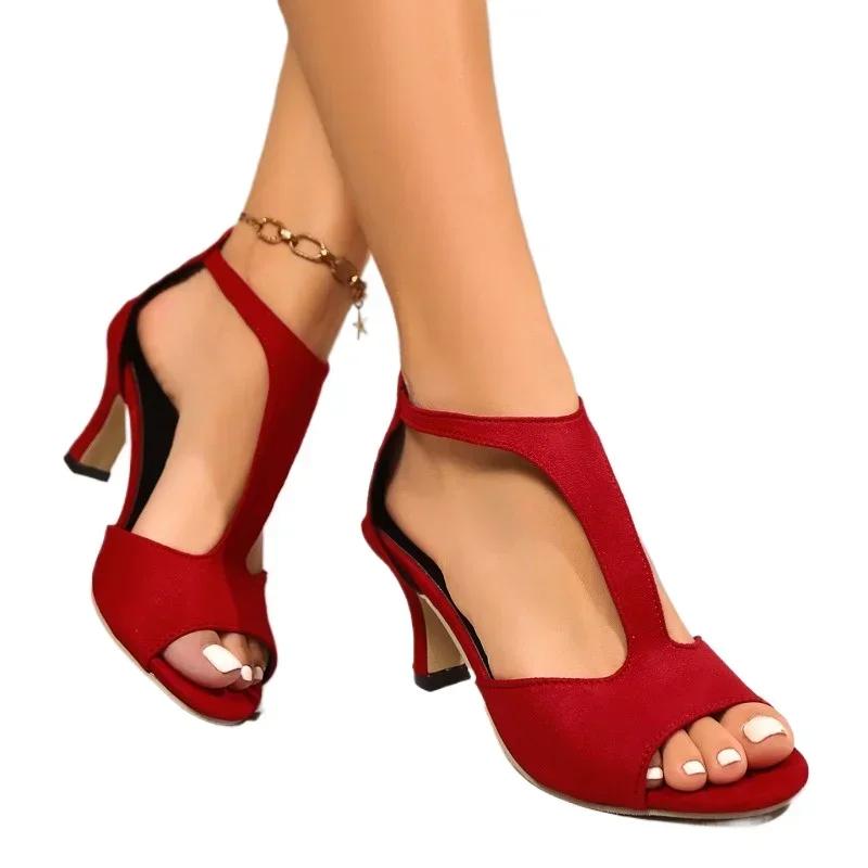 Fashion Elegant Woman Heeled Shoes 2025 Cover Heel Casual Women's Sandals Fashion Zip Office and Career Summer Plus Size Peep Toe Sandal