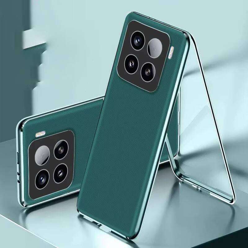 Etui do Xiaomi Redmi Note 15 14 13 Pro Pro+ Ultra 5G, Aluminiowy Zderzak ze Szklanymi Bokami i Skórzanym Tyłem, Osłona Zderzaków z Ochroną Obiektywu