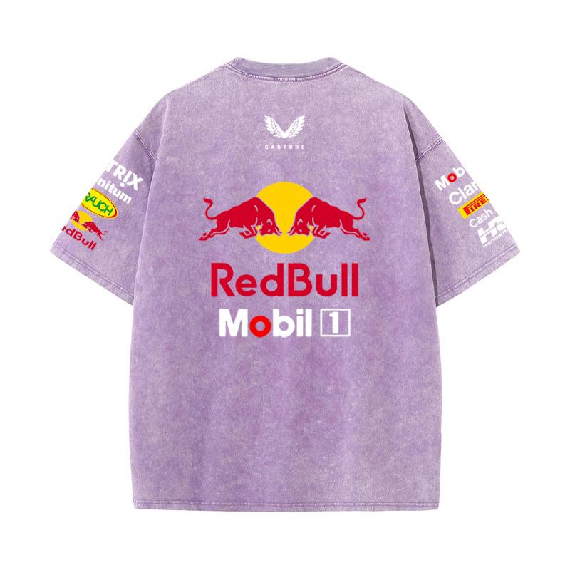 Summer F1 Racing Suit Red Bull Vestapan Team Uniform Short Sleeved Vintage Wash T-shirt Round Neck T-shirt