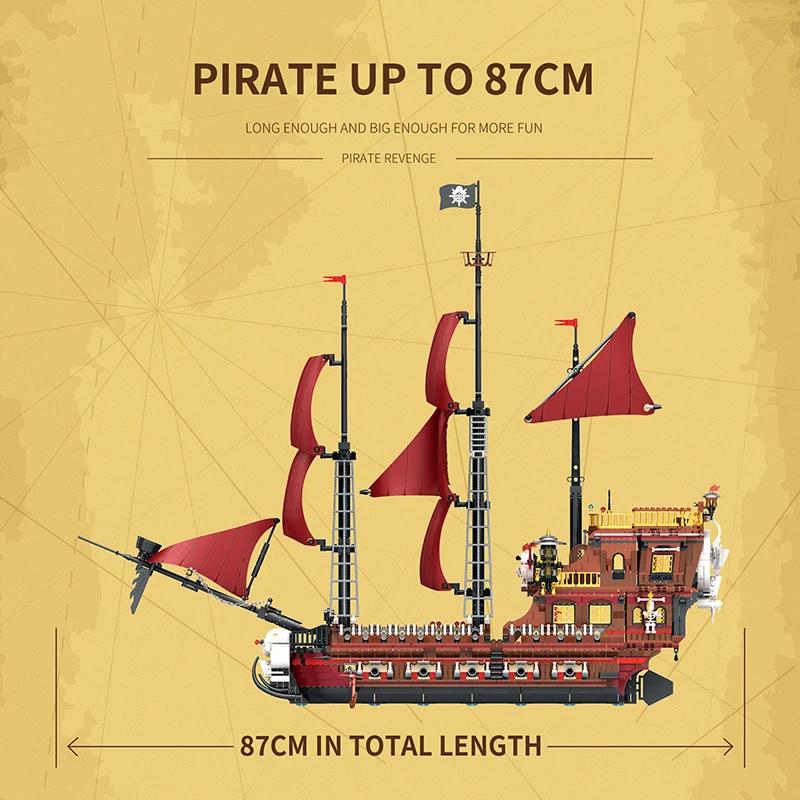 3066PCS Red Sail Boat Building Blocks Queen Anne's Revenge Pirate Ship Model Bricks Toys Creative Desktop Decoration Kids Gift