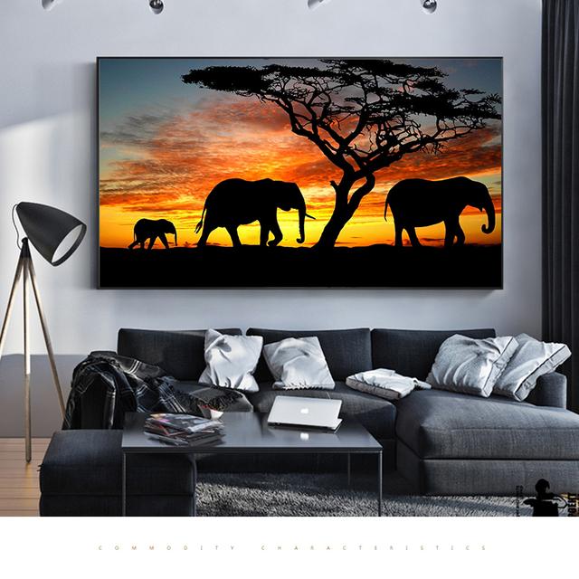African Elephant Painting Landscape Animal Wall Art Print Elephant Poster Wall Picture for Living Room Bedroom Home Decor