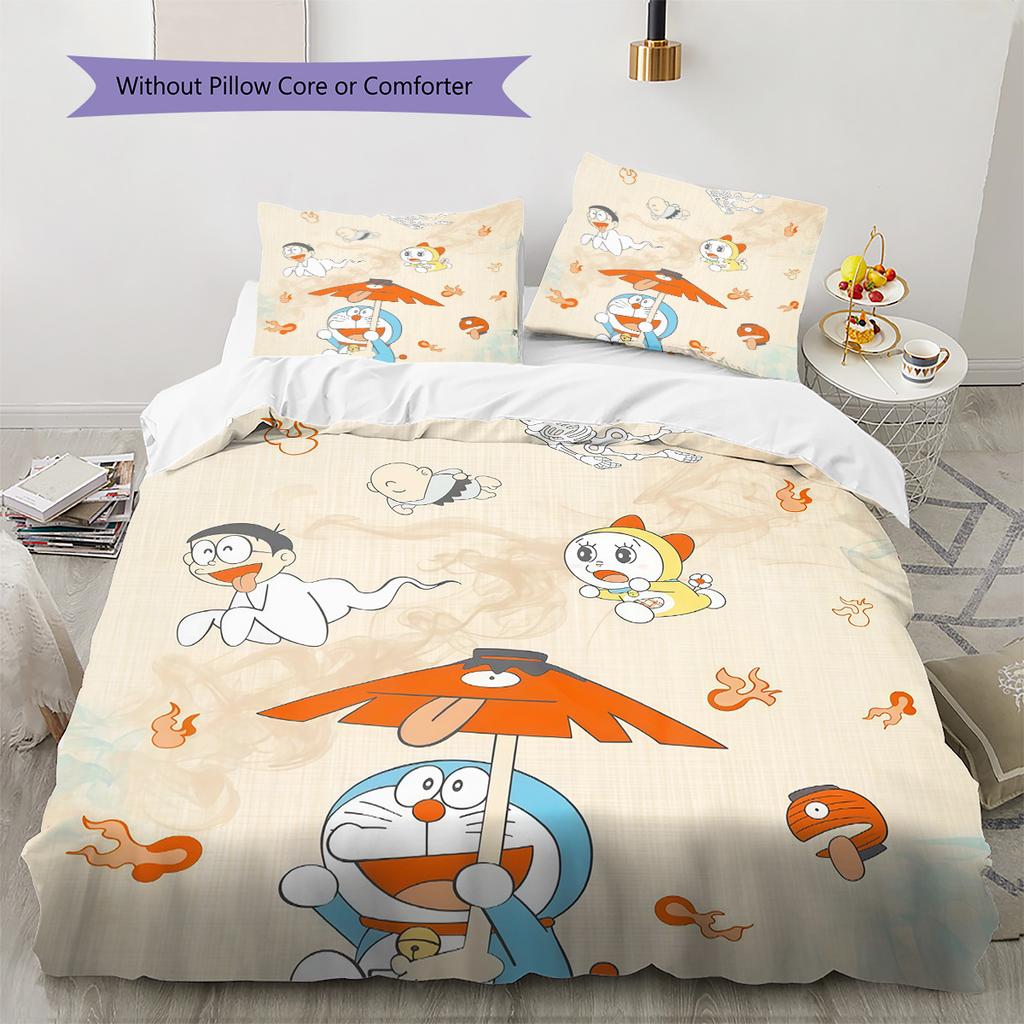 Doraemon Pattern Bedding Quilt Set Home Decoration Gift (1 * duvet cover + 2 * pillowcase without core)