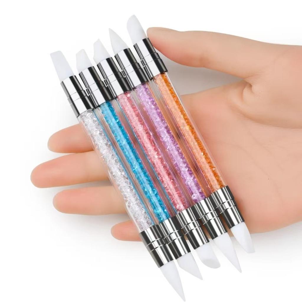 5pcs/set Double Head Silicone Nail Art Pen Carving Flower Sculpting Pen Adjustable Glue Stick Embossing Brush Manicure Tools