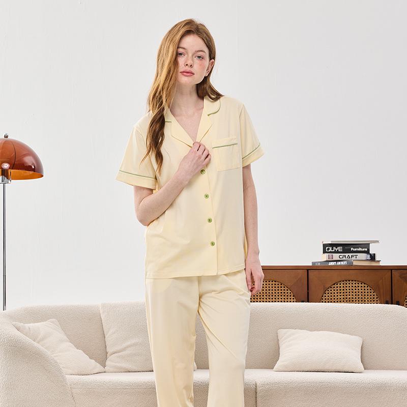 

Женская весенне-летняя пижама из модального хлопка с нагрудными вкладышами - комплект из топа с коротким рукавом и длинных брюк L (Women 105-120 lbs)