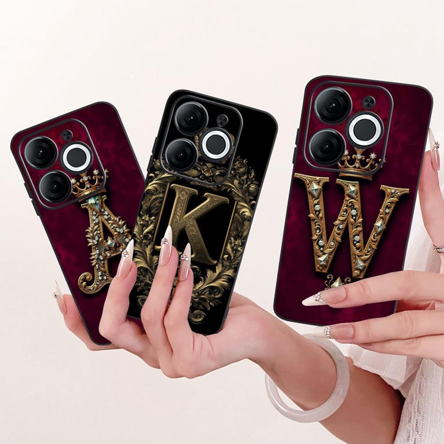 For Itel A80 Case A671L A671LC Back Cover Luxury A Z Initial Letter Crown Soft Silicone Couple Phone Case For ItelA80 A 80 Shell