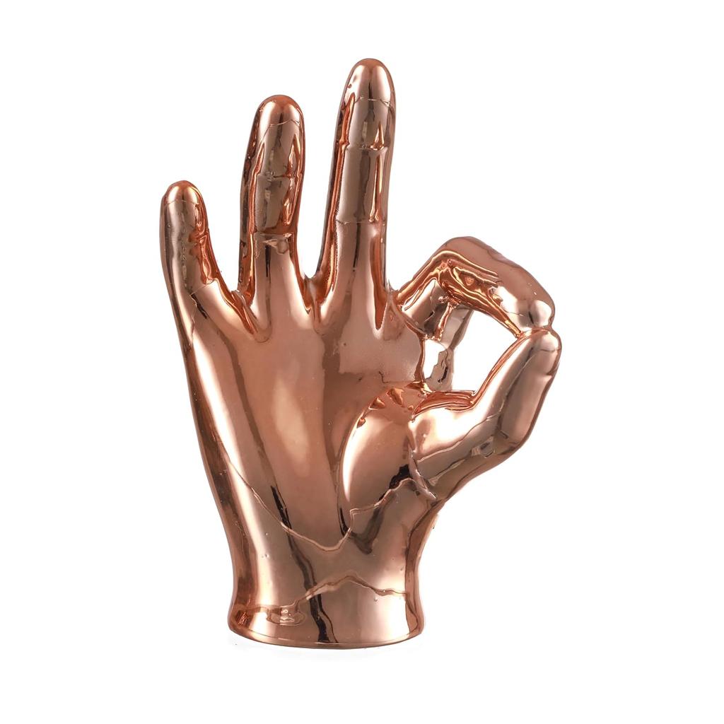 Set of 3 Hand Sign Gesture Showpiece Statue Collectible Figurines (Ceramic, Copper) for Home Decor Living Room Bedroom Wall Shelf Office Table