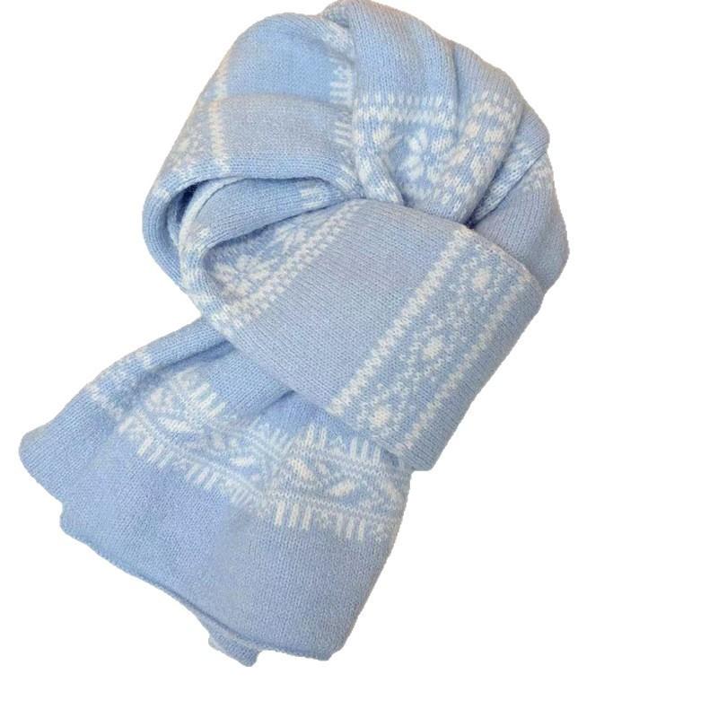Fair Island double-sided jacquard knitted Christmas red scarf Korean atmosphere autumn and winter versatile high-end scarf women