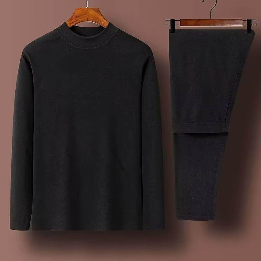 Men's Stylish Warm Turtleneck Velvet Long Sleeve Top And Pants Suit