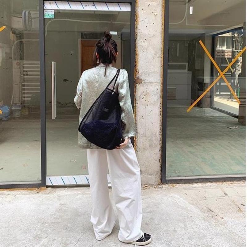 

1 шт. прозрачная сетчатая сумка через плечо - модная легкая дорожная сумка для покупок большой вместимости One Size чёрный