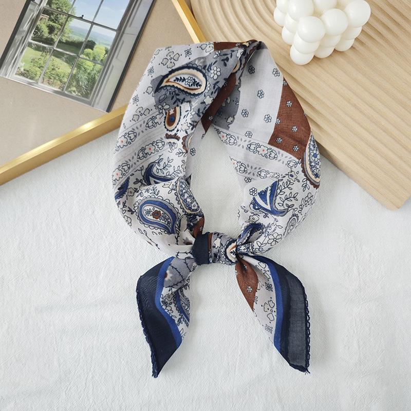 Thin Cotton and Linen Small Square Scarf Fresh and Breathable Women's Soft Literary and Decorative Small Silk Scarf Summer Scarf Women's Versatile
