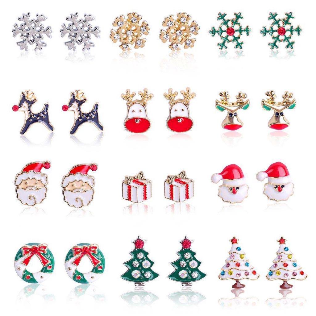 Europäisches und Amerikanisches Weihnachts-Ohrring-Set Funkelnde Diamant-Schneeflocke Glocke Feiertags-Ohr-Accessoires