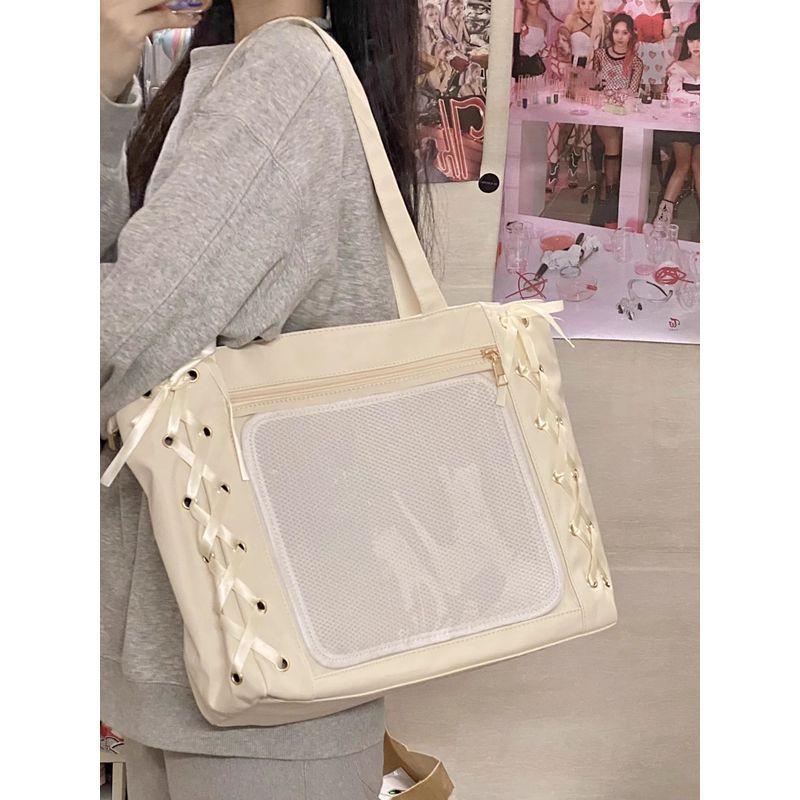 

Japanese Style Ribbon Sweet Young Adult Secondary Transparent Cartoon Backpack Creamy-white (complimentary plate)