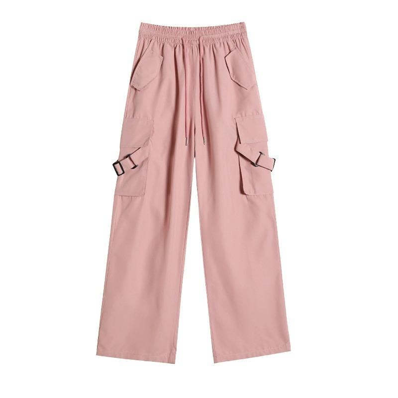 Pink overalls women's new spring and summer high-waisted and thin straight-leg pants sports babes wide-leg casual pants