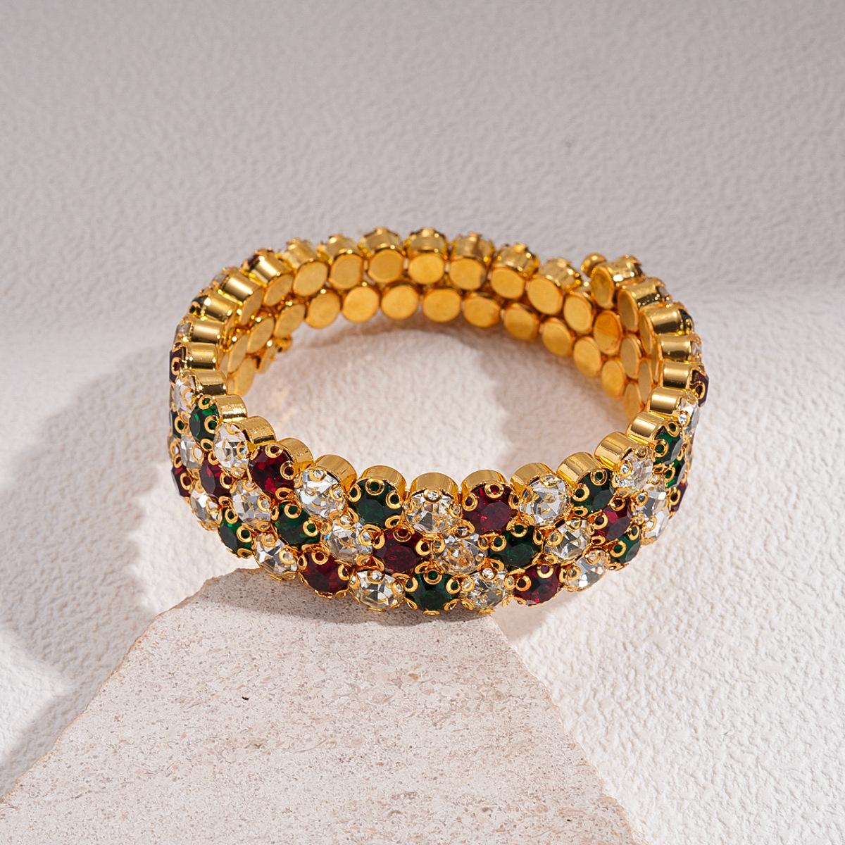 Браслет трехслойный круглый, цветная бриллиантовая, легкая роскошь, модный, темпераментный, геометрические украшения