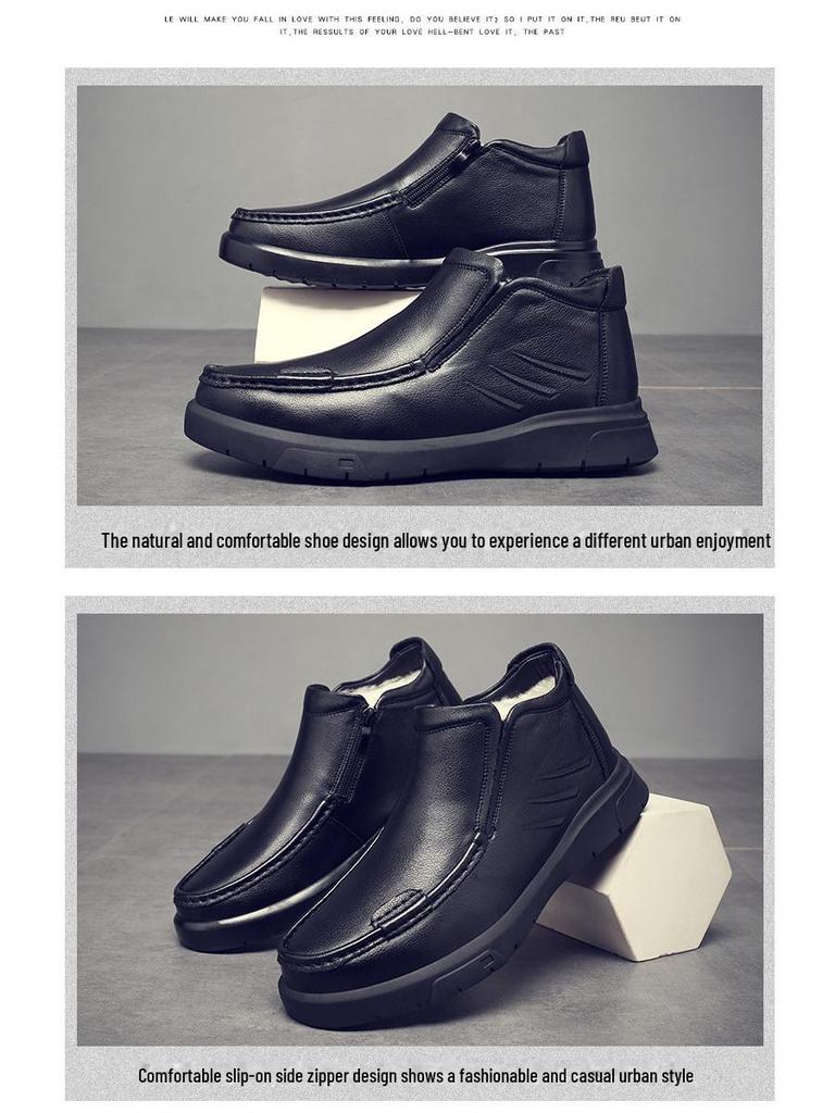 Herren Winter Echtleder Wollfutter Freizeitschuhe mit Samtverdickung