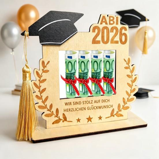 2026 Portadenaro per Laurea Supporto da Tavolo in Legno per Contanti Regali in Contanti Regali per la Classe del 2026 per Scuola Superiore Università