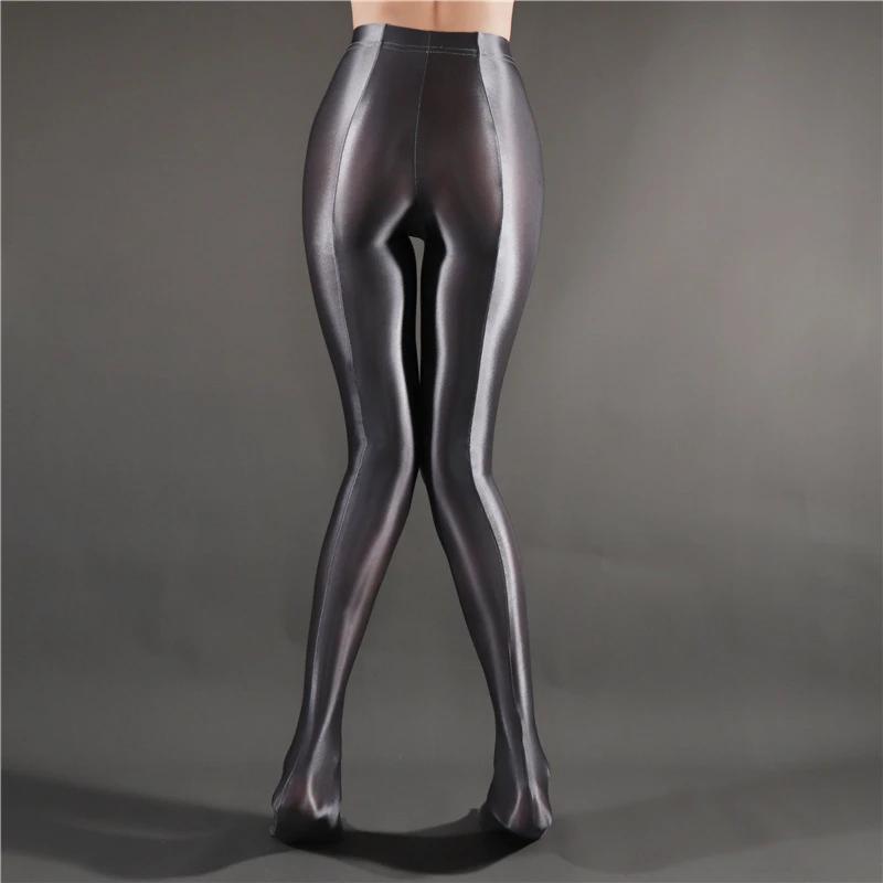 8 Plus Size Oil Shiny Tights Glossy Satin Shaping Pantyhose Women Sexy Pole Dance Clubwear Sports Fitness Leggings