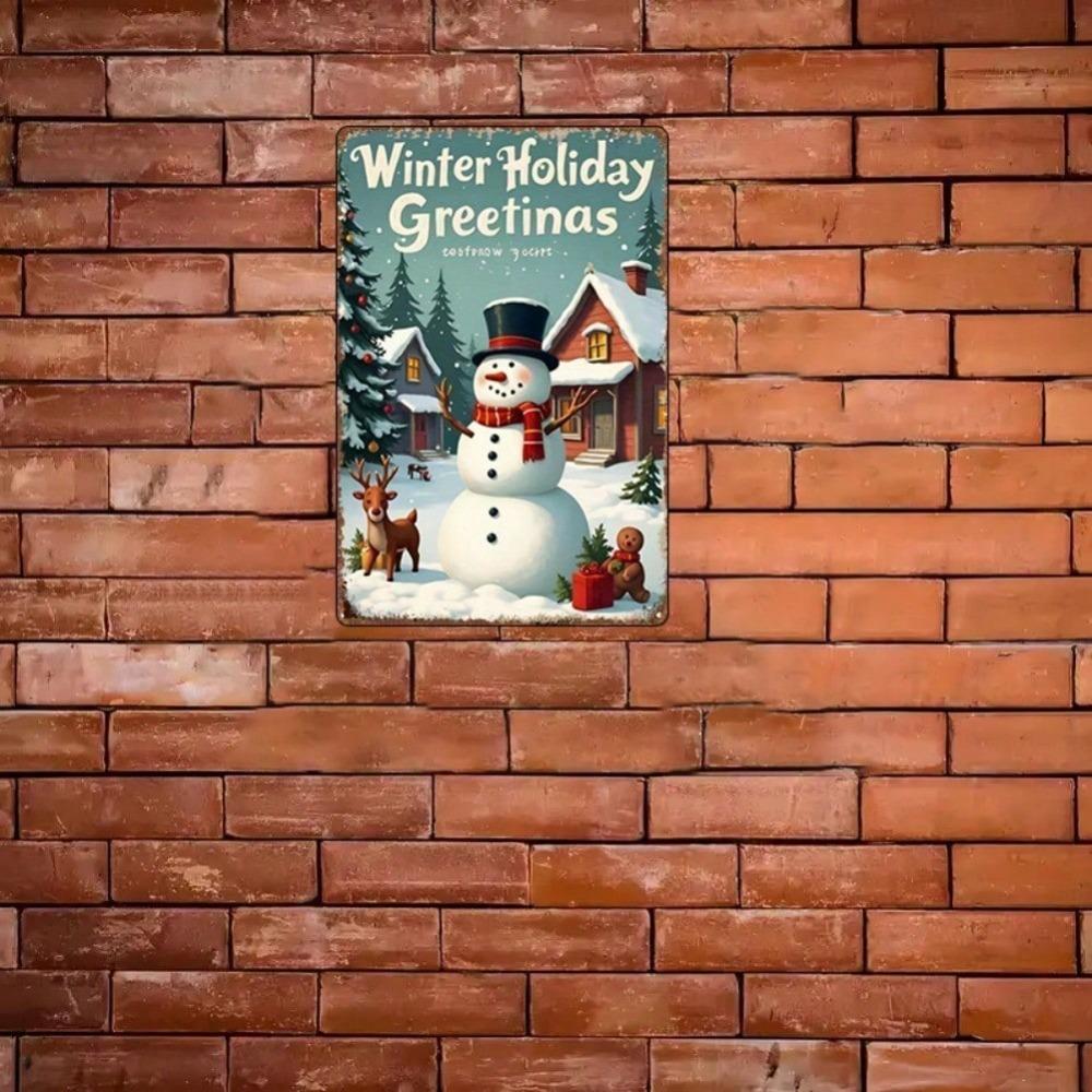Vintage Metal Santa & Reindeer Tin Sign, 8x12 Inch Rustic Christmas Wall Art for Home Bar Cafe