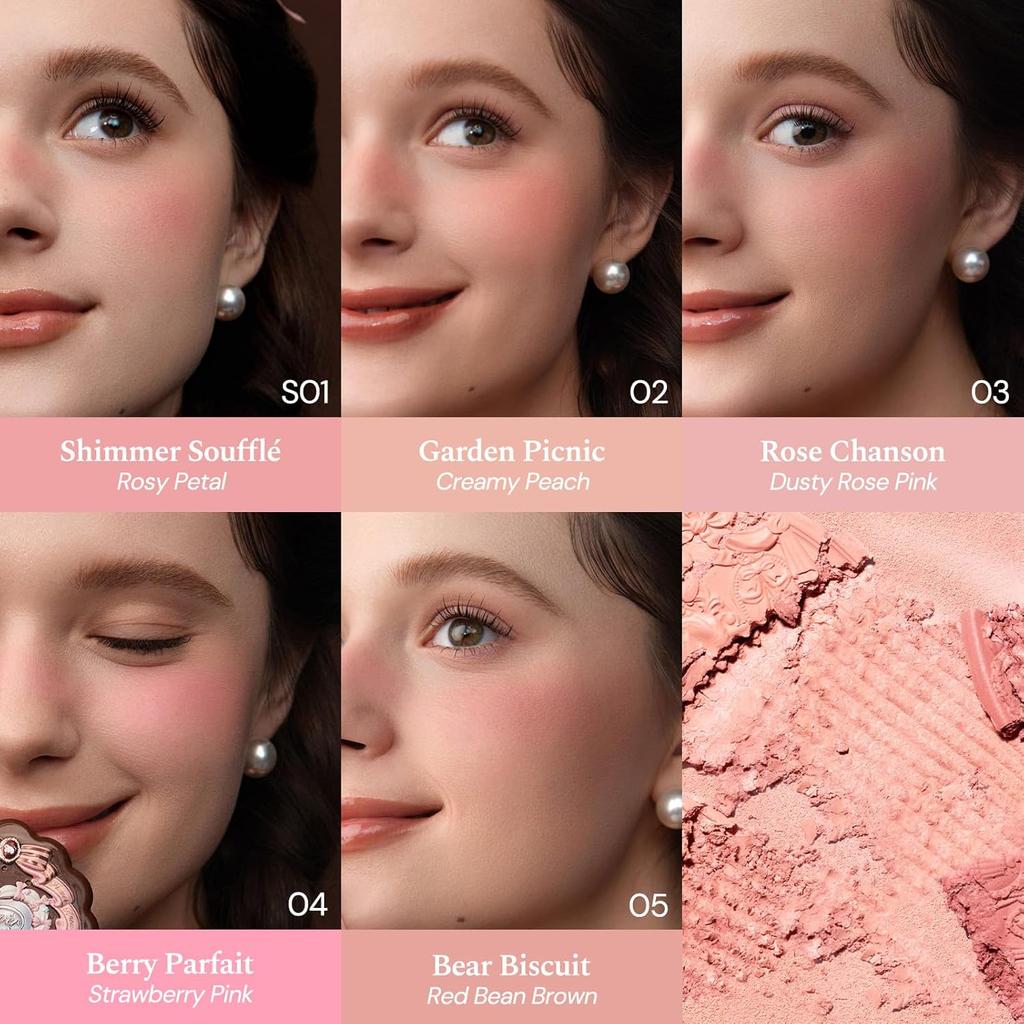 Flower Knows The Sweetie Bear Collection Silk Satin Blush,Soft Long-Lasting for Women & Girls,0.18 Oz(03 Rose Chanson)