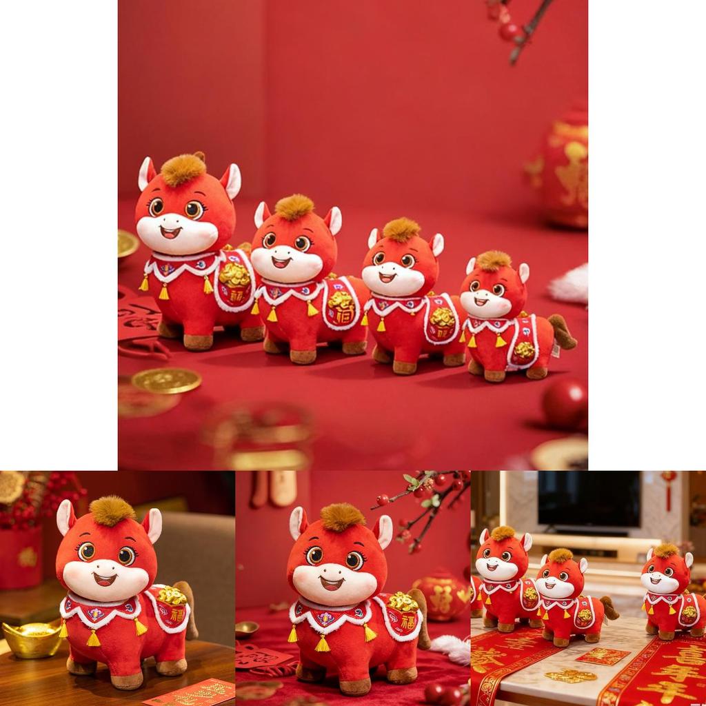 Zodiac Year Of The Horse Plush Toy With Embroidery For Gift And Celebration