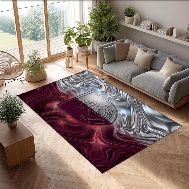 Burnley Football Print Crystal Velvet Rug, Comfortable Water Absorbent Non Slip Indoor Floor Carpet