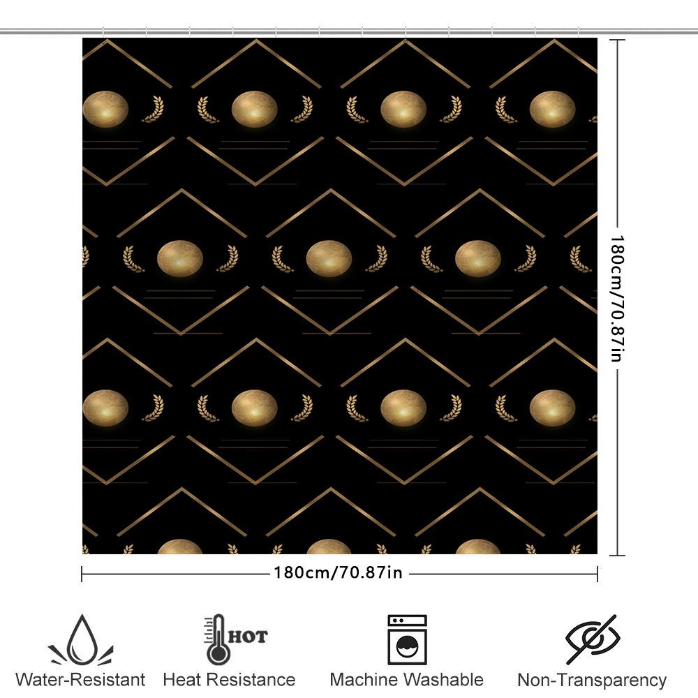 Golden Globe Geometric Shower Curtain Elegant Black Decorative Fabric Modern Home Bathroom Accessories Set