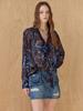 MAXZA Neon Pattern See-Through Tie Chiffon Blouse