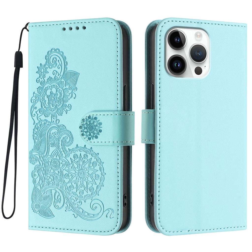 Für iPhone 16 Pro Max Handyhüllen Mandala Blume Leder Brieftasche Handyhülle mit Band