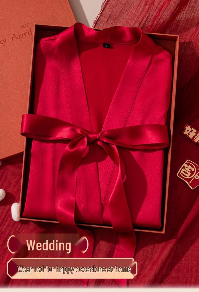 Silk Red Wedding Pajamas for Couples - Newlywed Set In Gift Box