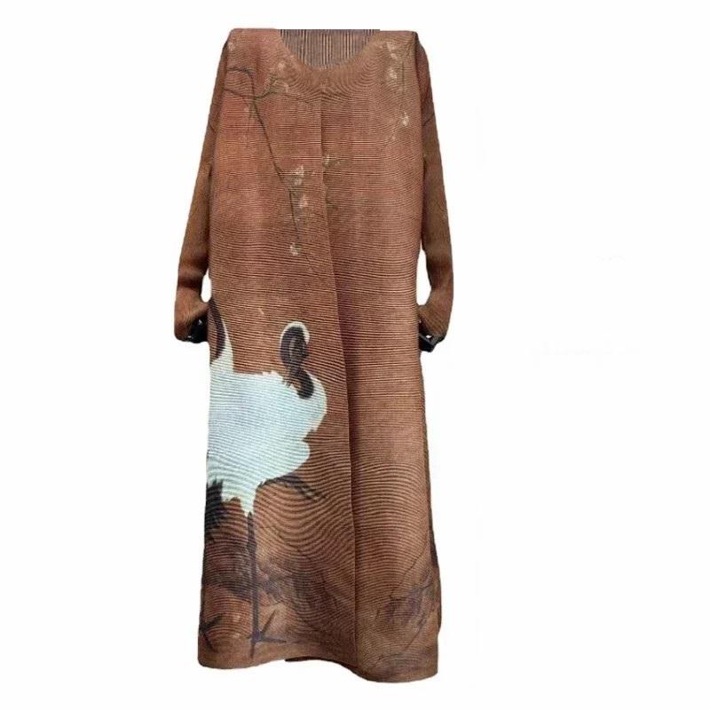 Long Gown Pleated Fall Models Versatile Trench Coat Coat Cape Print Women's Fashion