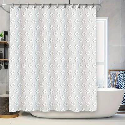 Modern Bathroom Decor: Floral Print Shower Curtain With 12 Hooks White Silver Pattern For Home Bath Linens Set By Mystylehome
