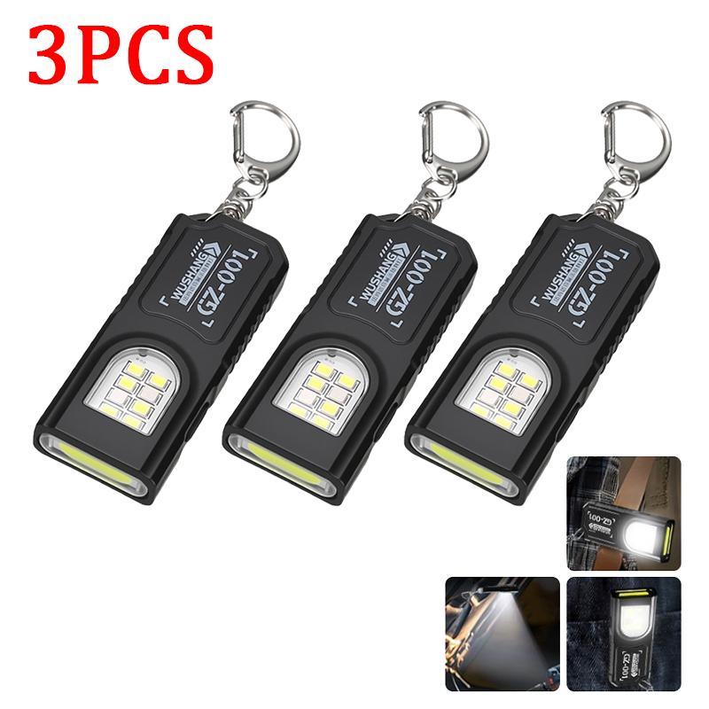 Powerful Mini COB LED Keychain Flashlight USB Rechargeable Hanging Work Light Waterproof Keyring Camping Walking Pocket Lamp