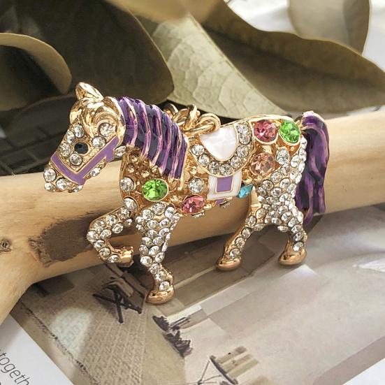 Keychain Pendant Sparkling Rhinestones Cartoon Horse Shape Key Chain Bag Wallet Phone Car Decoration