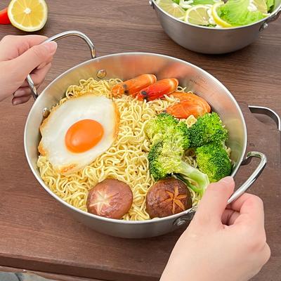 304 Stainless Steel Salad Bowl Korean Style Ramen Bowl Anti Scald Heatable Double Handle Instant Noodle Bowl Kitchen Tableware N
