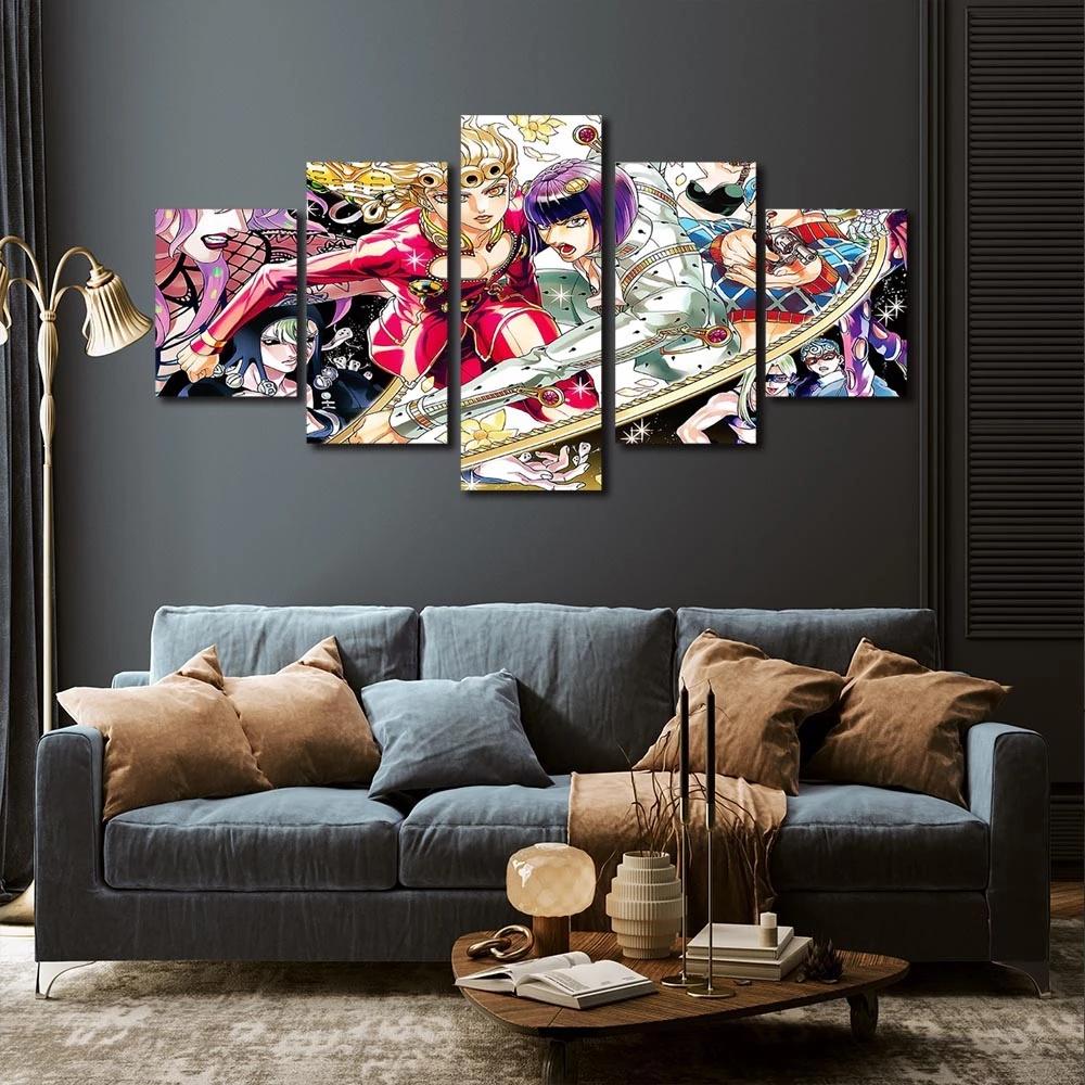 Wall Art Posters HD Print 5 Pieces Manga Girl Jojo Picture Home Decor Living Room Anime Characters Canvas Painting Modular Frame