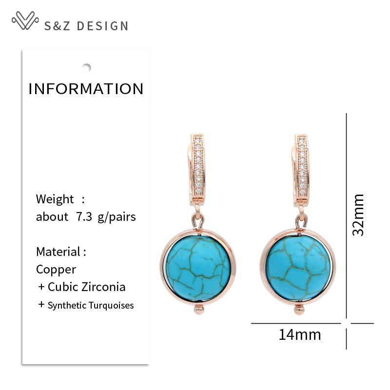 Trendy Rose Gold Color Imitation Turquoises Beads Drop Earrings For Women Wedding Fashion Party Gift