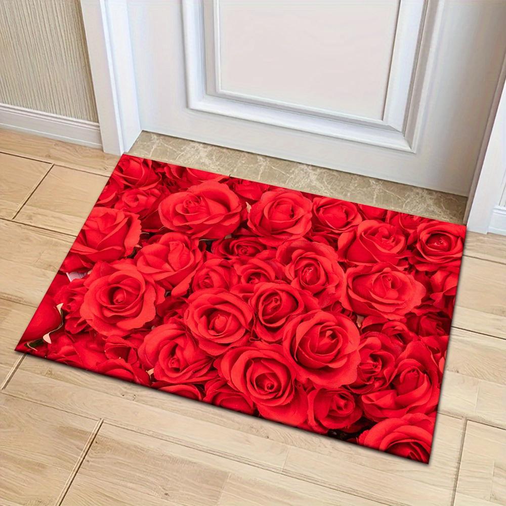 Valentine's Day Carpet 2DBright Red Rose Doormat Welcome Mat Carpet For Live Room Rug For Bedroom Kitchen Rug Home Dec