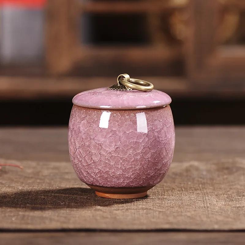 Cracked Ceramic Tea Caddies Coffee Canister Household Portable Travel Mini Porcelain Sealed Moisture-proof Storage Jar Home Deco