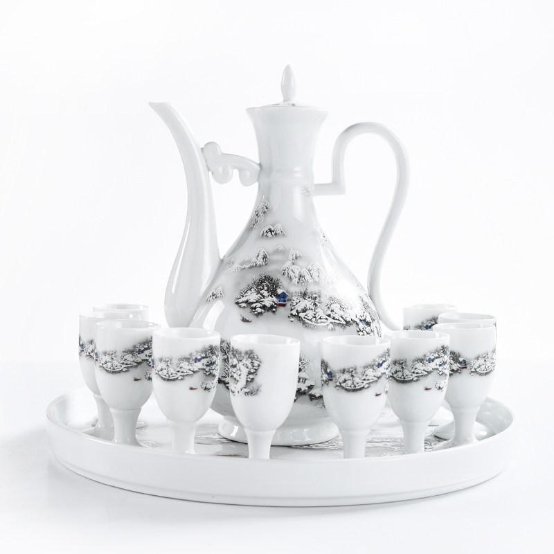 Baijiu Decanter & Ceramic Wine Glass Set with Gift Box