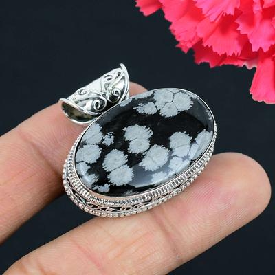 Snowflake Obsidian Gemstone Pendant Solid 925 Sterling Silver Pendant Jewelry Gift For Unisex