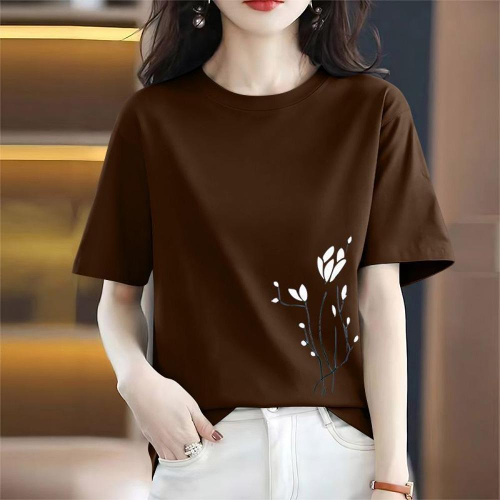 Women's Loose Fit T Shirts 2026 Summer Solid Printed Short Sleeve Round Neck Casual Top Plus Size Women Clothing T Shirt Women