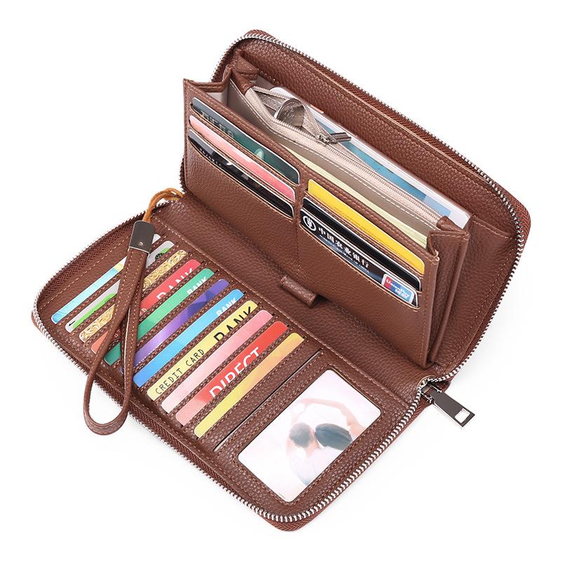 RFID Pu cuero mujeres carteras largas gran capacidad tarjetero monedero teléfono cremallera embrague