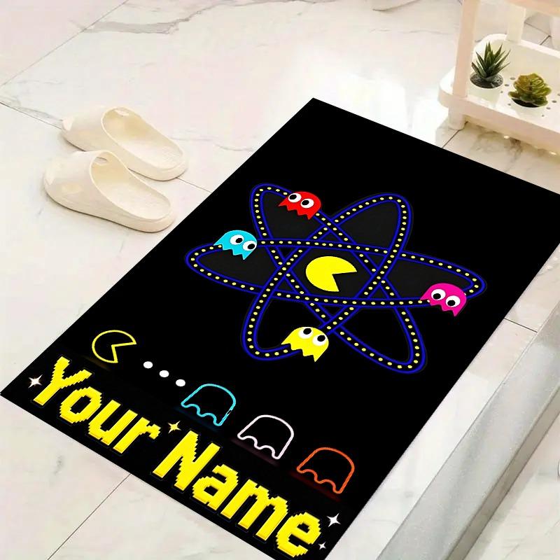 Custom 1Pc Retro Pac Man Custom Name Flannel Personalized Rug Non Slip Floor Mat Soft Carpet for Living  Bedroom Office Home Decor Gift