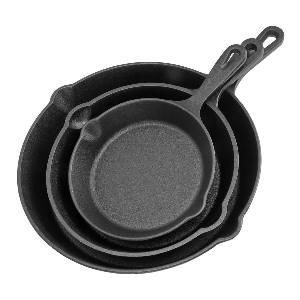 3 Piece Frying Pan Set Cast Iron Prevent Stick Multifunction Mini Fry Egg Pan with Long Handle for